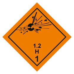 Gefahrzettel, Gefahrgutaufkleber Klasse 1.2 H Explosive Stoffe in verschiedenen Größen und Materialien