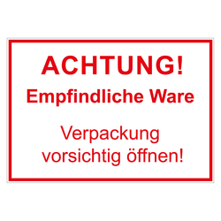 Paketaufkleber Achtung! Empfindliche Ware Verpackung vorsichtig öffnen!, 105 x 74 mm