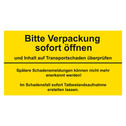 Paketaufkleber Bitte Verpackung sofort öffnen, 135 x 74 mm