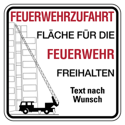 Feuerwehrzufahrt Schild Fläche für die Feuerwehr freihalten mit Wunschtext Aluminium 2 mm 500 x 500 mm Einzelschild