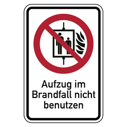 Verbotsschild Aufzug im Brandfall nicht benutzen Kombischild