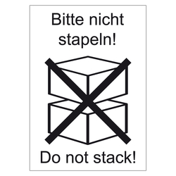 Verpackungskennzeichen Bitte nicht stapeln! Do not stack!, Weiß, 74 x 105 mm