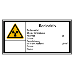 Kennzeichnungsetikett "Radioaktiv" (E10) Folie 148 x 74 mm