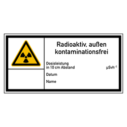 Kennzeichnungsetikett "Radioaktiv, außen kontaminationsfrei" (E200) Folie 148 x 74 mm