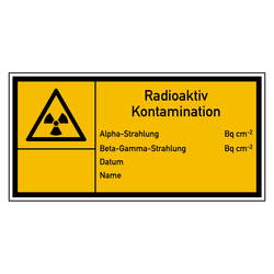 Kennzeichnungsetikett "Radioaktiv Kontamination" (E100) Folie 148 x 74 mm