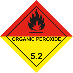 Gefahrzettel, Gefahrgutaufkleber Klasse 5.2 Organische Peroxide, Flamme Schwarz mit Zusatztext ORGANIC PEROXIDE, Folie, 100 x 100 mm, 100 Stück/Rolle