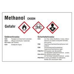 GHS-Kraftstoffetikett Methanol 105 x 74 mm für Zapfsäulen, Kanister und Fässer