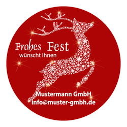 Weihnachtsaufkleber rund Ø 40 mm "Frohes Fest mit Rentier aus Sternen" 500er Rolle mit Eindruck