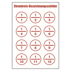 Stromkreisbezeichnungen Folie selbstklebend Ø 40 mm 12 Stück/Bogen