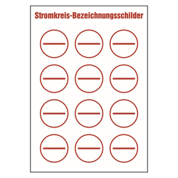 Stromkreisbezeichnung mit Wunschnummerierung, Folie selbstklebend Ø 40 mm 12 Stück/Bogen