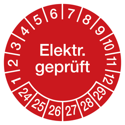 Prüfplaketten rot Ø 30 mm "Elektr. geprüft" 500 Stück in Spenderbox