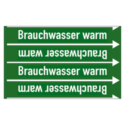 Rohrleitungskennzeichen Brauchwasser warm für Rohrleitungen ab Ø 10 mm (3/8 Zoll), Folie selbstklebend 90 mm x 33 m auf Rolle