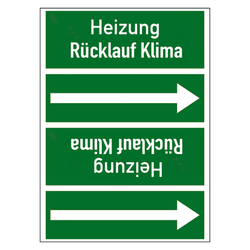 Rohrleitungskennzeichen Heizung Rücklauf Klima für Rohrleitungen ab Ø 50 mm (2 Zoll), Folie selbstklebend 90 mm x 33 m auf Rolle