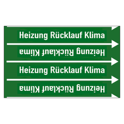 Rohrleitungskennzeichen Heizung Rücklauf Klima für Rohrleitungen ab Ø 10 mm (3/8 Zoll), Folie selbstklebend 90 mm x 33 m auf Rolle