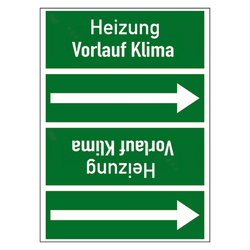 Rohrleitungskennzeichen Heizung Vorlauf Klima für Rohrleitungen ab Ø 50 mm (2 Zoll), Folie selbstklebend 90 mm x 33 m auf Rolle