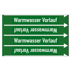 Rohrleitungskennzeichen Warmwasser Vorlauf für Rohrleitungen ab Ø 10 mm (3/8 Zoll), Folie selbstklebend 90 mm x 33 m auf Rolle