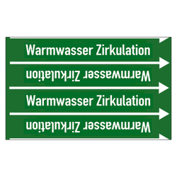 Rohrleitungskennzeichen Warmwasser Zirkulation für Rohrleitungen ab Ø 10 mm (3/8 Zoll), Folie selbstklebend 90 mm x 33 m auf Rolle