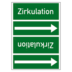 Rohrleitungskennzeichen Zirkulation für Rohrleitungen ab Ø 50 mm (2 Zoll), Folie selbstklebend 90 mm x 33 m auf Rolle