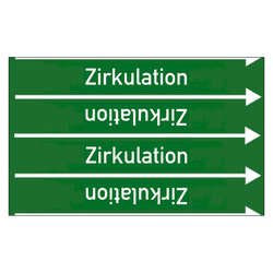 Rohrleitungskennzeichen Zirkulation für Rohrleitungen ab Ø 10 mm (3/8 Zoll), Folie selbstklebend 90 mm x 33 m auf Rolle