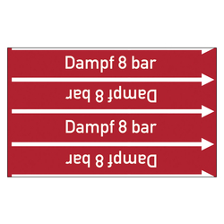 Rohrleitungskennzeichen Dampf 8 bar für Rohrleitungen ab Ø 10 mm (3/8 Zoll), Folie selbstklebend 90 mm x 33 m auf Rolle