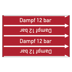 Rohrleitungskennzeichen Dampf 12 bar für Rohrleitungen ab Ø 10 mm (3/8 Zoll), Folie selbstklebend 90 mm x 33 m auf Rolle