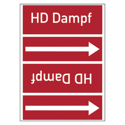 Rohrleitungskennzeichen HD Dampf für Rohrleitungen ab Ø 50 mm (2 Zoll), Folie selbstklebend 90 mm x 33 m auf Rolle