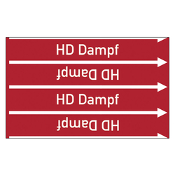 Rohrleitungskennzeichen HD Dampf für Rohrleitungen ab Ø 10 mm (3/8 Zoll), Folie selbstklebend 90 mm x 33 m auf Rolle