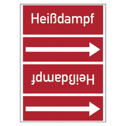 Rohrleitungskennzeichen Heißdampf für Rohrleitungen ab Ø 50 mm (2 Zoll), Folie selbstklebend 90 mm x 33 m auf Rolle
