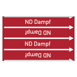 Rohrleitungskennzeichen ND Dampf für Rohrleitungen ab Ø 10 mm (3/8 Zoll), Folie selbstklebend 90 mm x 33 m auf Rolle