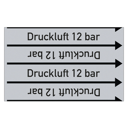 Rohrleitungskennzeichen Druckluft 12 bar für Rohrleitungen ab Ø 10 mm (3/8 Zoll), Folie selbstklebend 90 mm x 33 m auf Rolle