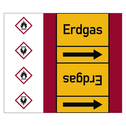 Rohrleitungskennzeichen Erdgas für Rohrleitungen ab Ø 50 mm (2 Zoll), Folie selbstklebend 180 mm x 33 m auf Rolle