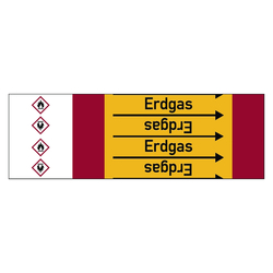 Rohrleitungskennzeichen Erdgas für Rohrleitungen ab Ø 10 mm (3/8 Zoll), Folie selbstklebend 105 mm x 33 m auf Rolle