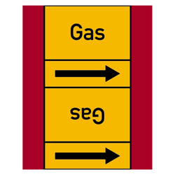 Rohrleitungskennzeichen Gas für Rohrleitungen ab Ø 50 mm (2 Zoll), Folie selbstklebend 105 mm x 33 m auf Rolle