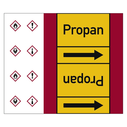 Rohrleitungskennzeichen Propan für Rohrleitungen ab Ø 50 mm (2 Zoll), Folie selbstklebend 180 mm x 33 m auf Rolle