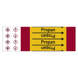 Rohrleitungskennzeichen Propan für Rohrleitungen ab Ø 10 mm (3/8 Zoll), Folie selbstklebend 105 mm x 33 m auf Rolle