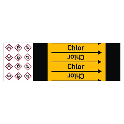 Rohrleitungskennzeichen Chlor für Rohrleitungen ab Ø 10 mm (3/8 Zoll), Folie selbstklebend 105 mm x 33 m auf Rolle