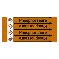 Rohrleitungskennzeichen Phosphorsäure für Rohrleitungen ab Ø 10 mm (3/8 Zoll), Folie selbstklebend 90 mm x 33 m auf Rolle