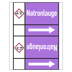 Rohrleitungskennzeichen Natronlauge für Rohrleitungen ab Ø 50 mm (2 Zoll), Folie selbstklebend 105 mm x 33 m auf Rolle