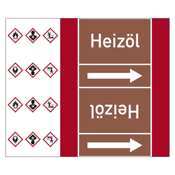 Rohrleitungskennzeichen Heizöl für Rohrleitungen ab Ø 50 mm (2 Zoll), Folie selbstklebend 180 mm x 33 m auf Rolle