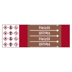 Rohrleitungskennzeichen Heizöl für Rohrleitungen ab Ø 10 mm (3/8 Zoll), Folie selbstklebend 105 mm x 33 m auf Rolle