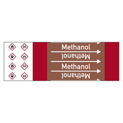 Rohrleitungskennzeichen Methanol für Rohrleitungen ab Ø 10 mm (3/8 Zoll), Folie selbstklebend 105 mm x 33 m auf Rolle