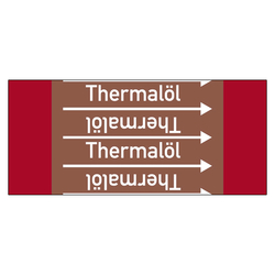 Rohrleitungskennzeichen Thermalöl für Rohrleitungen ab Ø 10 mm (3/8 Zoll), Folie selbstklebend 90 mm x 33 m auf Rolle