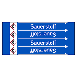 Rohrleitungskennzeichen Sauerstoff für Rohrleitungen ab Ø 10 mm (3/8 Zoll), Folie selbstklebend 90 mm x 33 m auf Rolle