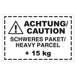 Paketaufkleber Achtung Schweres Paket +15 kg, Haftpapier, 150 x 100 mm, 500 Stück/Rolle