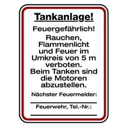 Feuerwehrzeichen Tankanlage Feuergefährlich Aluminium geprägt 300 x 400 mm Einzelschild