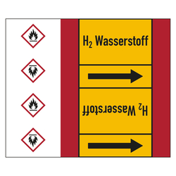 Rohrleitungskennzeichen H2 Wasserstoff für Rohrleitungen ab Ø 50 mm (2 Zoll), Folie selbstklebend 180 mm x 33 m auf Rolle