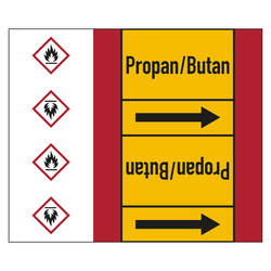 Rohrleitungskennzeichen Propan/Butan für Rohrleitungen ab Ø 50 mm (2 Zoll), Folie selbstklebend 180 mm x 33 m auf Rolle