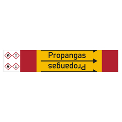 Rohrleitungskennzeichen Propangas für Rohrleitungen ab Ø 10 mm (3/8 Zoll), Folie selbstklebend 105 mm x 33 m auf Rolle