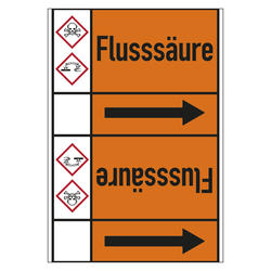 Rohrleitungskennzeichen Flusssäure für Rohrleitungen ab Ø 50 mm (2 Zoll), Folie selbstklebend 105 mm x 33 m auf Rolle