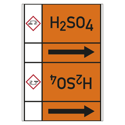 Rohrleitungskennzeichen H2SO4 für Rohrleitungen ab Ø 50 mm (2 Zoll), Folie selbstklebend 105 mm x 33 m auf Rolle